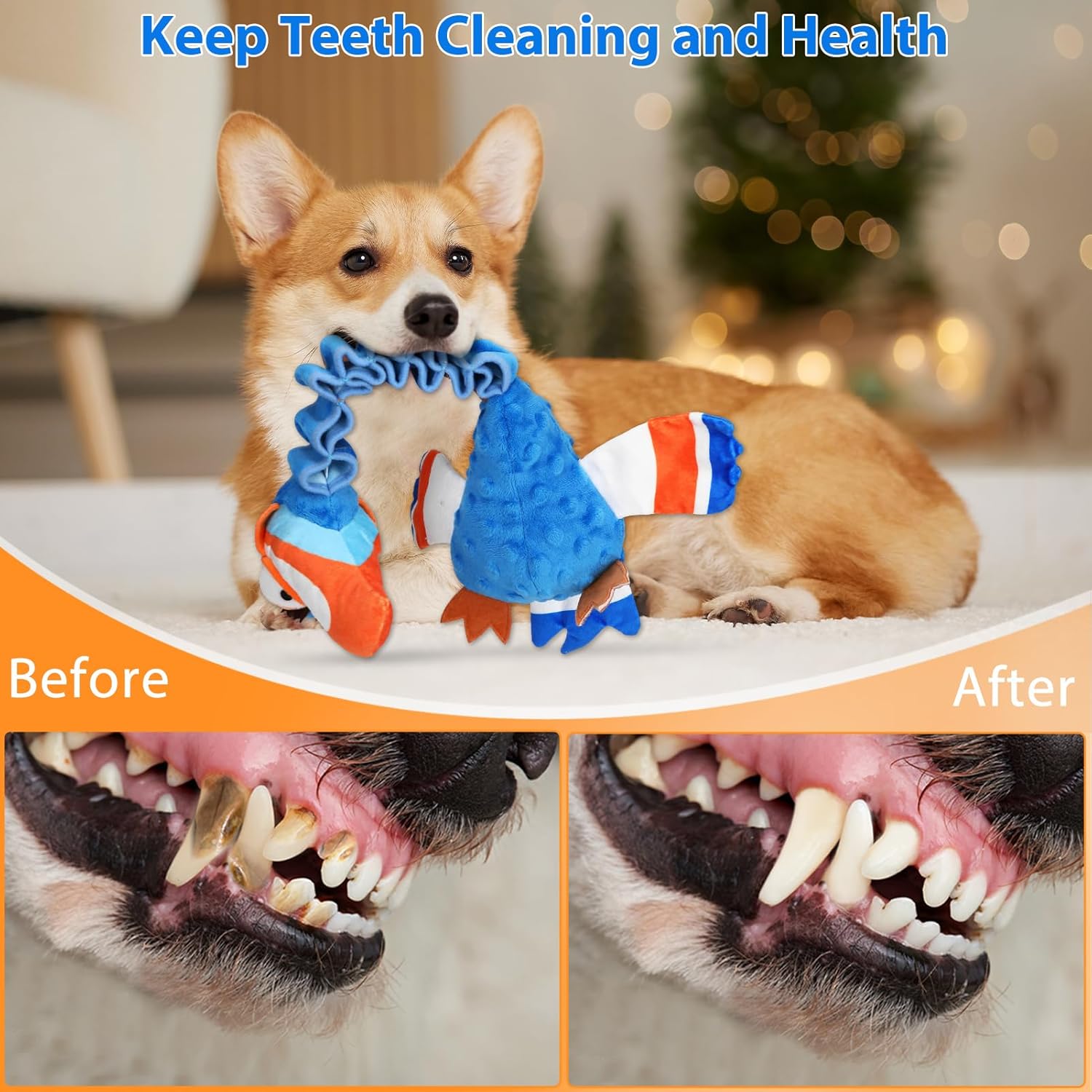 Squeaky Dog Toys for Large Dogs, Tough Tug of War Puppy Toy, Cute Animal Design Plush Dog Toys with Crinkle Paper, Dog Chew Toys for Small, Medium and Large Dogs