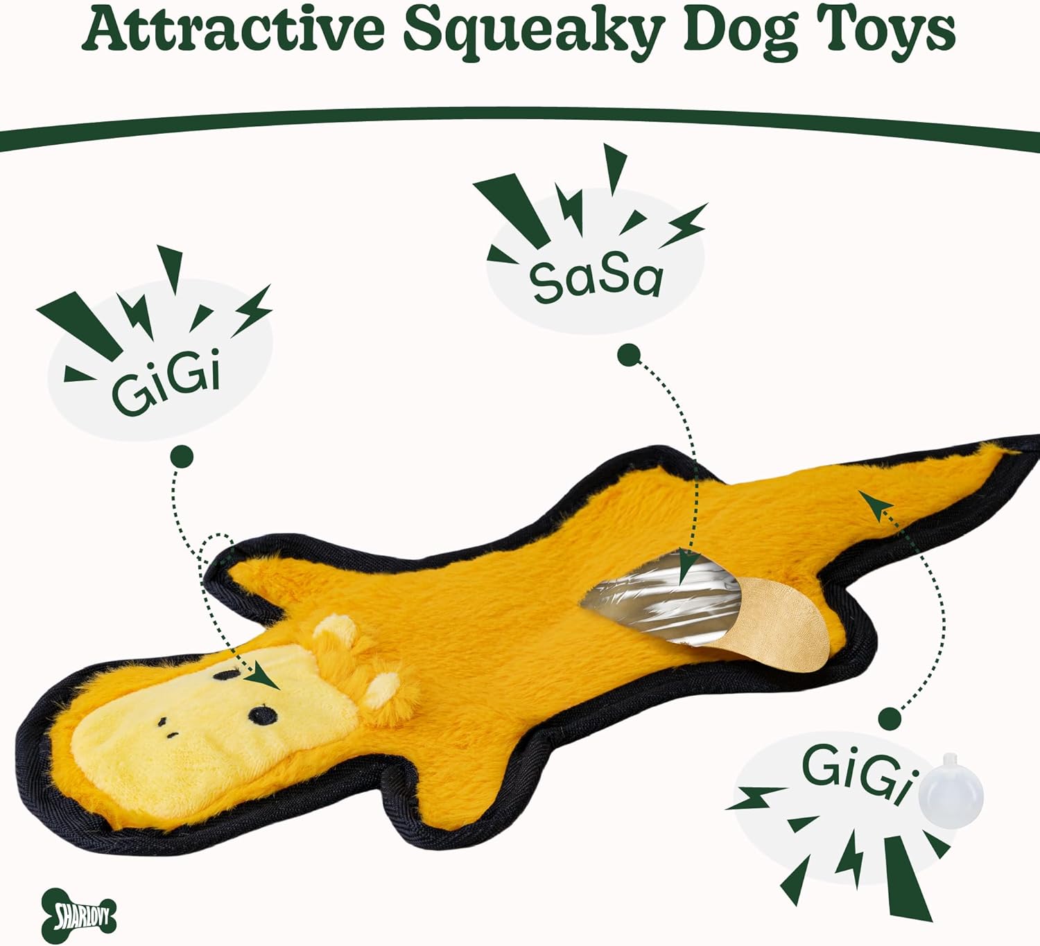 No Stuffing Dog Toys Crinkle Squeaky, Long Lasting Chews for Aggressive, Durable Plush Dog Puppy Chew Toys for Teething, with 6 Tough Layers for Small Medium Large Breed